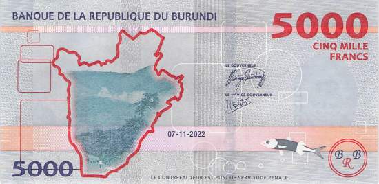 Burundi p58a 5000 Francs 2022